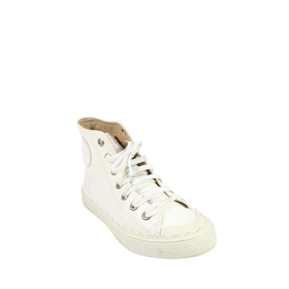 Chloe Womens Leather Scalloped High Top Sneakers White Size 6